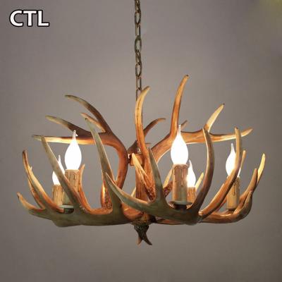 China Kitchen bars deer horn shape industrial vintage pendant light brown resin hanging lamp loft retro traditional antler chandelier for sale