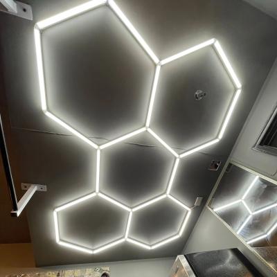 China Auto Detailing Workshop Ceiling Light 6500K Hexagon LED Custom Size 110V-240V for Barber Shop Car Wash Honeycomb Lights for sale