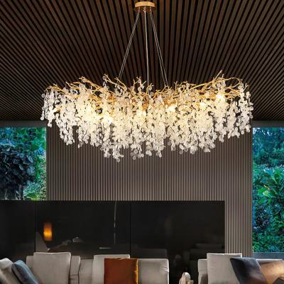 China Hot selling crystal glass tree chandelier gold art custom living room dining bed staircase ceiling long lamps for sale