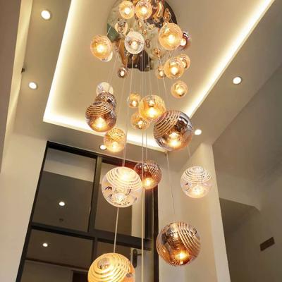 China Modern Villa Loft Staircase Chandelier crystal Lighting Glass Balls for Living Room Suspension Fixture Pendant Lights for sale