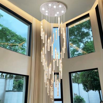 China 2024 Original Factory Design 16 Years Modern Luxury Big Long Living Stairs Foyer Gold Silver Crystal LED Chandelier for sale