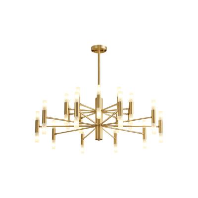 China Nordic LED Art Villa Chandelier Living Room Lobby Restaurant Gold Glass Candles Chandeliers for sale