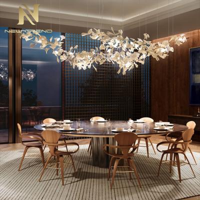 China New Product Large Project Indoor Hotel Lobby Villa Decoration Ginkgo Leaf Flower Custom LED Chandelier Pendant Light for sale