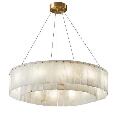 China Modern Luxury LED Brass Pendant Light Natural Alabaster Nordic Chandelier Home Living Room Restaurant Ceiling Decorative Hanging for sale