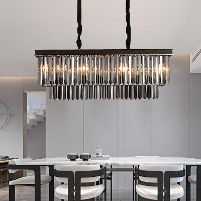 China American rectangular black hanging chandelier Living Room Dining Ceiling light Modern LED luxury crystal for sale