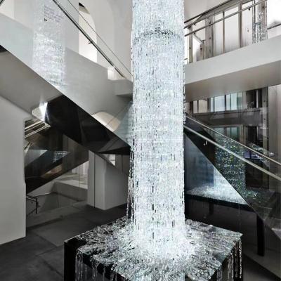 China Custom Size Large Chrome Long Modern Crystal LED Stairs Chandelier for sale