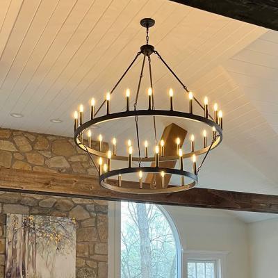 Chine Retro American country industrial style farmhouse candle wheels Candle chandelier Round living room dining Island lighting à vendre