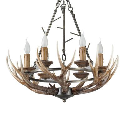 China New design US vintage antique retro coffee bar iron chain rustic resin E14 candle deer antler chandelier for wedding decor for sale