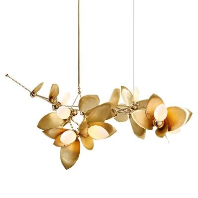 China All copper American Villa restaurant art light simple bar petal laurel front island decorative chandelier for sale