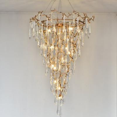 Chine MEEROSEE New Arrival Large Copper Chandelier Golden Luxury Long Staircase Hanging Lamp Light Fixture for High Ceiling MD86925 à vendre