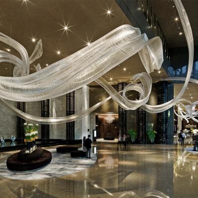 China Large Custom Luxury Decoration Lighting Hotel Restaurant Wedding Silk Ribbon Modern Crystal Chandeliers Pendant Lights for sale