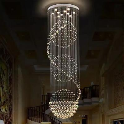 China Big Nordic Modern High Ceiling Hotel Pendant Light Lobby Hanging Large Stair Cristal Led Luxury Crystal Chandelier lights for sale