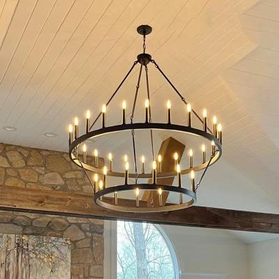 Chine 36 - Light Dining Room Iron Dimmable Candle style Wagon Wheel Farmhouse Chandelier Ambient Living room Lighting E12 Candelabra à vendre