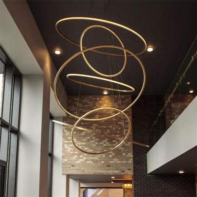 China ETL CE Luxury Custom Modern Ring LED Pendant Light Gold Chrome Brass Pearl Black Chandelier Lamp for Lobby,Staircase,Villa Hall Te koop