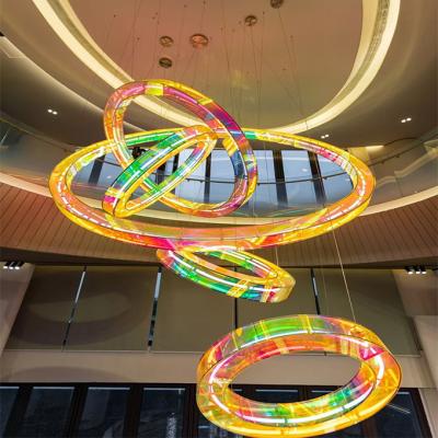 China WOSHIDA new product modern large hotel villa lobby colorful round acrylic led chandelier pendant light for high ceiling Te koop