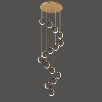 中国 Modern long chandelier villa staircase duplex floor living room loft black ring decoration 販売のため