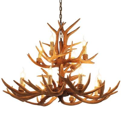 China American Rustic Vintage Style Indoor Lighting Wood Large Resin Deer Antler Chandelier for sale