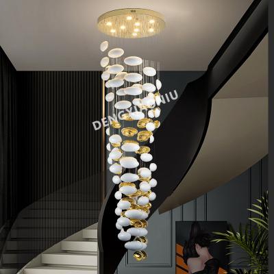 China Custom Luxury Ceramics Glass Long Line Chandelier Pendant Lamp for Hotel Decorative Loft Light Hanging Lamps for sale