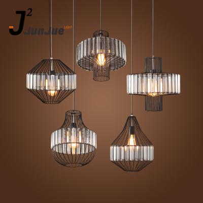 China Metal retro bird cage crystal chandelier industrial style minimalist Modern Indoor lighting iron Vintage pendant light à venda