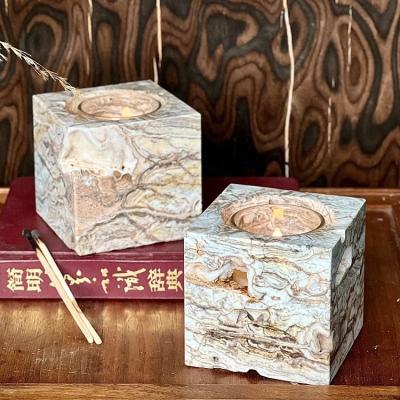 Chine Natural Stone Handmade Candlestick Holder Travertine Beige Marble Candle for Wedding Centerpiece Table Decorations à vendre