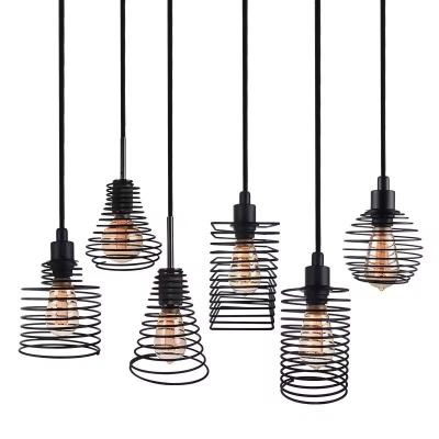 Chine Low Price Industrial Black Iron Chandelier Hanging Light E27 Lamp Holder Cage Shaped Vintage Led Pendant à vendre