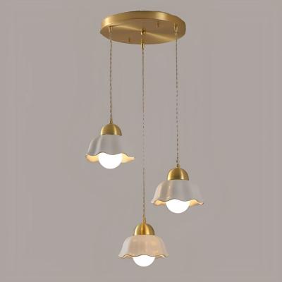 China 3-Lights E27 Copper Pendant Light Ceramic Shade Linear Indoor Chandelier Lighting Dining Room Kitchen Island for sale