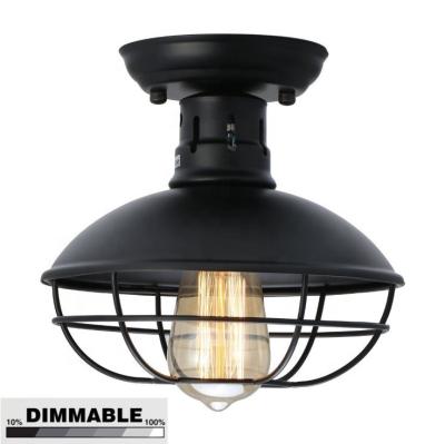 Κίνα Industrial Vintage Black Iron Cage Ceiling Lamp Semi Flush Mount Pendant Lighting Light Indoor προς πώληση