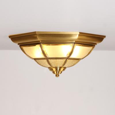 China Jewellerytop flush mount light ceiling classic lamp vintage antique brass lamps with glass shade hexagon for balcony for sale