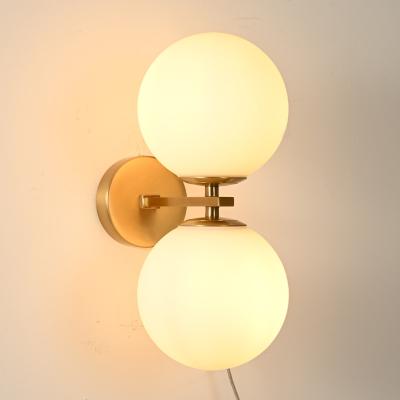 China High Quality Two Glass Globe Wall Sconce Brass Frame Base Villa Hotel Living Room Bedside Lamp for sale