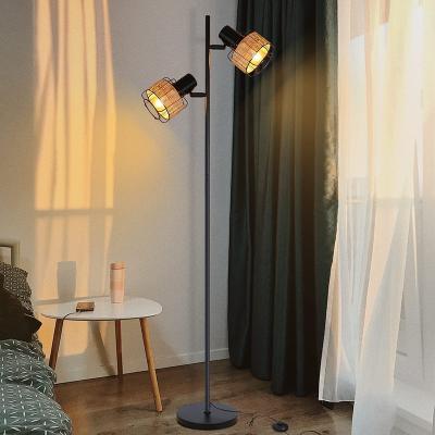 China Hot Sell Simple New Designed Retro Industrial E27 Black Base Floor Lamp With Hndmade Lampshade For Living Room for sale