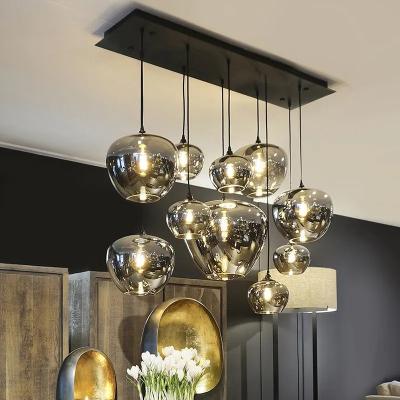 China Simple glass chandeliers modern interior lighting grey new decoration Nordic Italian ball hanging restaurant for sale