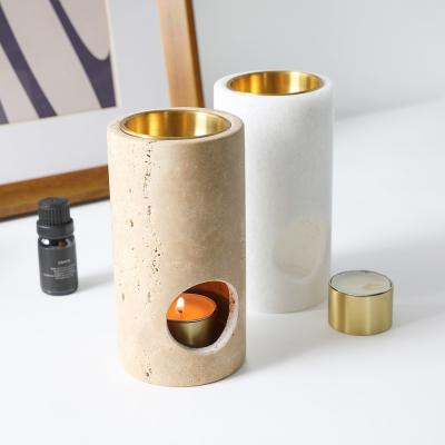 China MAXERY Customized Travertine Incense Holder Wax Melt Warmer Aromatherapy Candle Burner Essential Oil Marble for sale