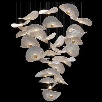 중국 Pendant Lamps Customized Lighting Banquet Hotel Villa Shopping Center Project Glass Ceramic Lotus Leaf Hanging LED Chandeliers 판매용