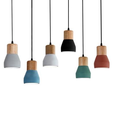 China Vintage Retro Minimalist Wood Cement Pendant Light E27 E26 Lamp Base Industrial Loft Hanging Concrete for sale