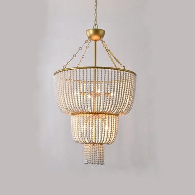 China American retro romantic warm wood bead Chandelier boho artistic modern luxury lamp Pendant light for sale