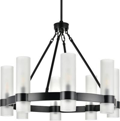 Chine Matte Black Chandelier Dining Room Light Fixture Small Wagon Wheel Round Industrial Modern Farmhouse s à vendre