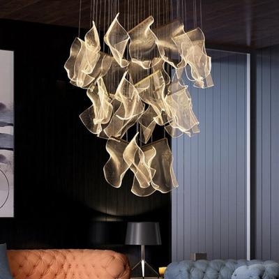 China Indoor Hotel Lobby Decoration Lighting Custom Large Project Stainless Steel Acrylic Led Luxury Stair Pendant Light for sale