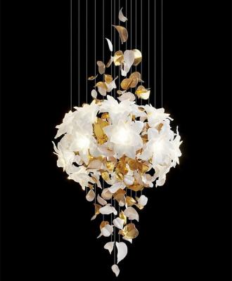 China Modern Art Decorative Glass Flower Chandelier Customized Villa stair Tree Branch light Fixture for sale