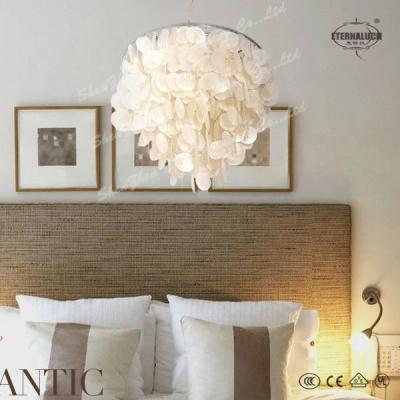 China Hotel Home Indoor Decorative Lightings D40*H114cm Sea Capiz Chandelier Hanging Lights for sale