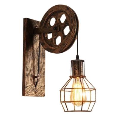 중국 Restaurant Home Decor Industrial Vintage Wheel Lamp American Loft Retro Wood Wall Light 판매용