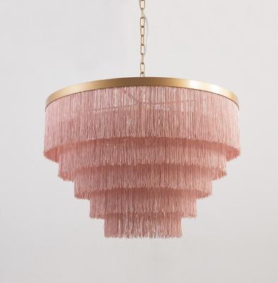 China Boho Fringe Tassels light Purl Macrame Chandelier for Modern Princess Bedrooms for sale