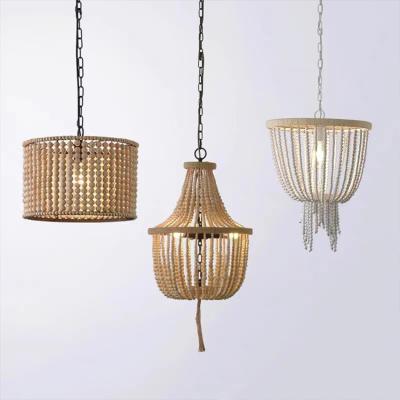 Cina Wooden Beads Pendant Lamp for Villa Living Room Loft Vintage Wood Led Chandelier in vendita