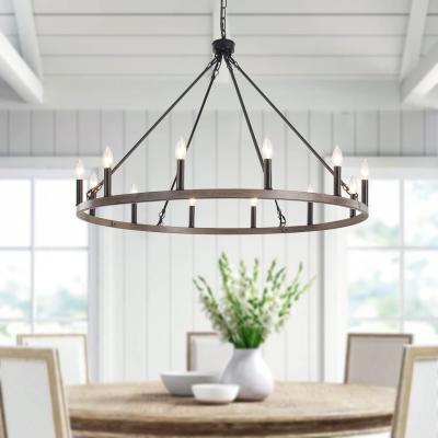 Chine AC 110V ± 10% Black Wagon Wheel Chandelier Diam 3812 Lights Large Farmhouse Chandeliers à vendre