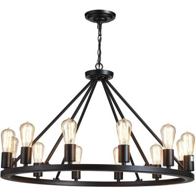 Chine Dimmable Farmhouse Rustic Dining Room Fixture Rectangular Black Wagon Wheel Chandelier à vendre