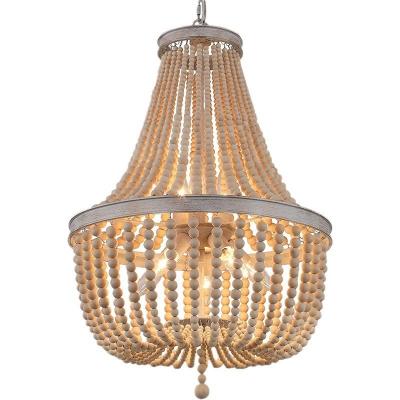 Cina Warm White Beaded Wood Chandelier for Modern Villa Pendant Lighting and Hanging Lamps in vendita