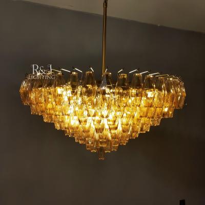 China DIY-Free Interior Smoke Amber Glass Pendant Chiara Luxury Brass Chandelier Light for Living Room for sale