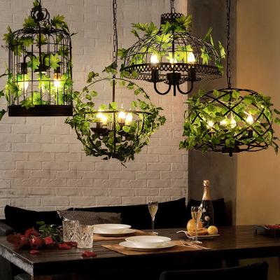 China Artificial Plants Decorative Black Iron Pendant Light for Vintage Industrial Style for sale