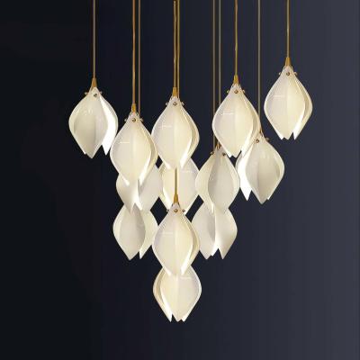 China Custom Luxury Ceramics Glass Flower Leaf Long Line Chandelier Pendant Lamp for Hotel Decorative Loft Light Hanging Lamps for sale