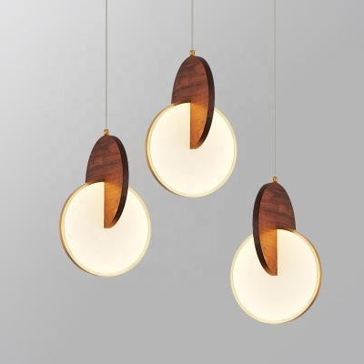 China Single Round Wooden LED Pendant Light Fixture for Modern Dining Table Kitchen Island Hotel Bedside 50000 Hours Lifespan for sale