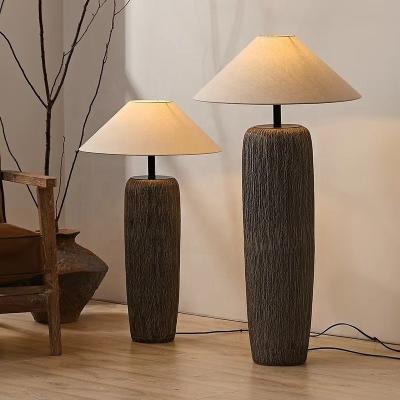 China 80cm Japanese Style Retro Home Decor Pottery Fabric Shade Floor Lamp For Living Room Restaurant Hotel Bedroom Ceramic Stand Light for sale